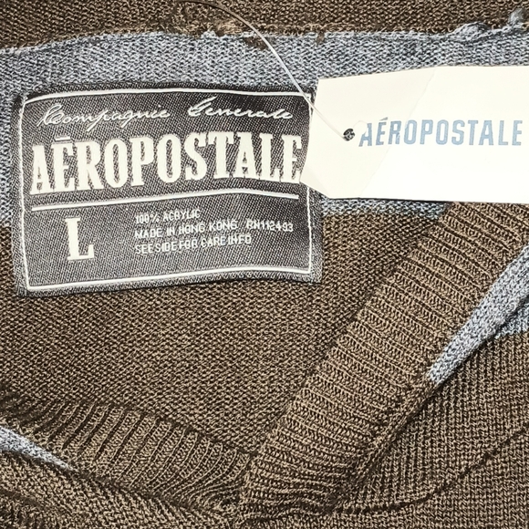 Men's Aeropostale Brown and Gray Striped Hoodie Sweater L - Picture 2 of 9